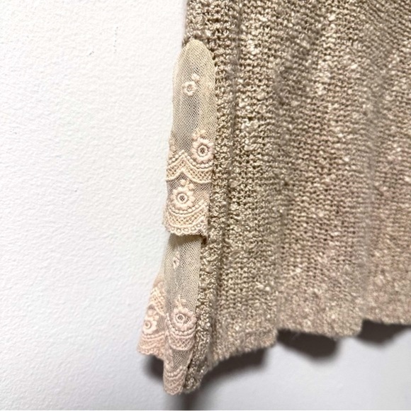 Promesa Beige Knubby Open Knit Lace Back Sweater Women’s Size Small Coquette - Picture 6 of 15